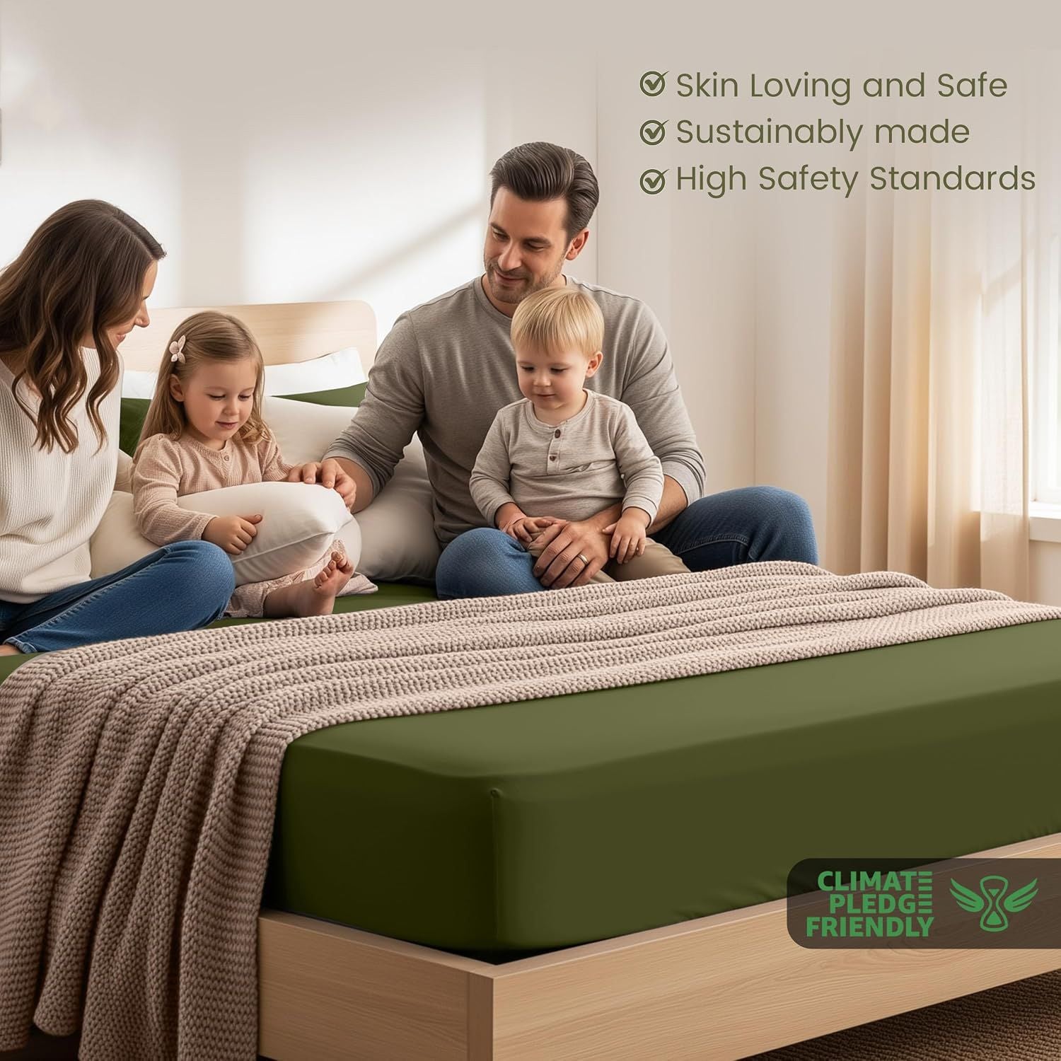 Hotel Quality Fitted Sheet - 1 Piece Fitted Sheet  -Breathable Bedding - Wrinkle, Fade, Stain Resistant- 16inch/40cm Deep Pocket Fitted Bed Sheet-Wrinkle and Fade Resistant,(Olive green,Double)