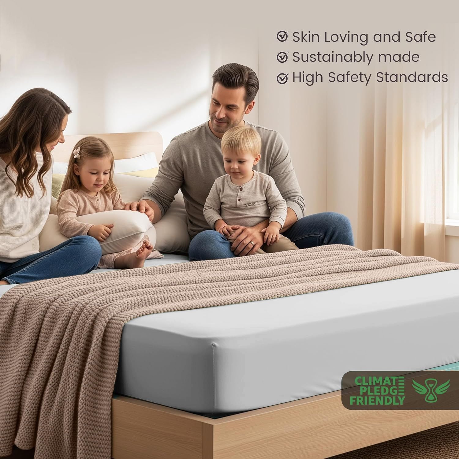Hotel Quality Fitted Sheet - 1 Piece Fitted Sheet  -Breathable Bedding - Wrinkle, Fade, Stain Resistant- 16inch/40cm Deep Pocket Fitted Bed Sheet-Wrinkle and Fade Resistant,(Silver-gray,Double)