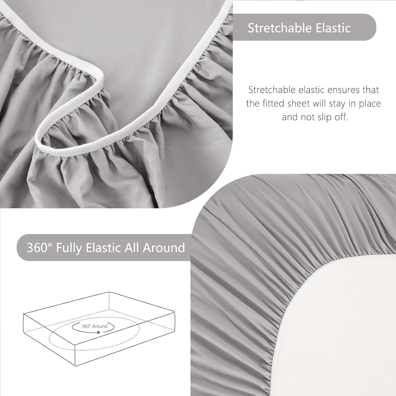 Hotel Soft Bed Sheet Set- Bedding Sheets & Pillowcases -Breathable Bedding - Wrinkle, Fade, Stain Resistant-Deep Pocket Flat Fitted Bed Sheet Set(Silver-gray,King)