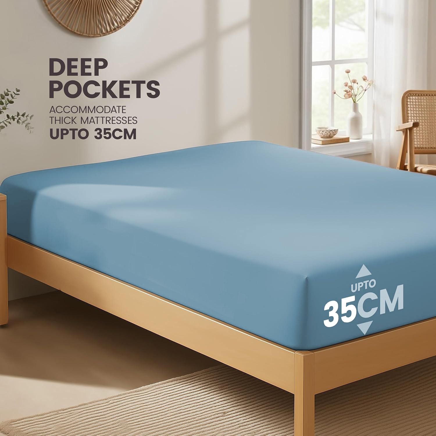 Hotel Quality Fitted Sheet - 1 Piece Fitted Sheet  -Breathable Bedding - Wrinkle, Fade, Stain Resistant- 16inch/40cm Deep Pocket Fitted Bed Sheet-Wrinkle and Fade Resistant,(Ocean,King)