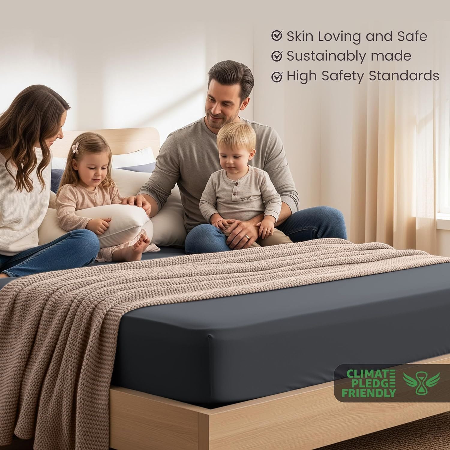 Hotel Quality Fitted Sheet - 1 Piece Fitted Sheet  -Breathable Bedding - Wrinkle, Fade, Stain Resistant- 16inch/40cm Deep Pocket Fitted Bed Sheet-Wrinkle and Fade Resistant,(Dark gray,King)