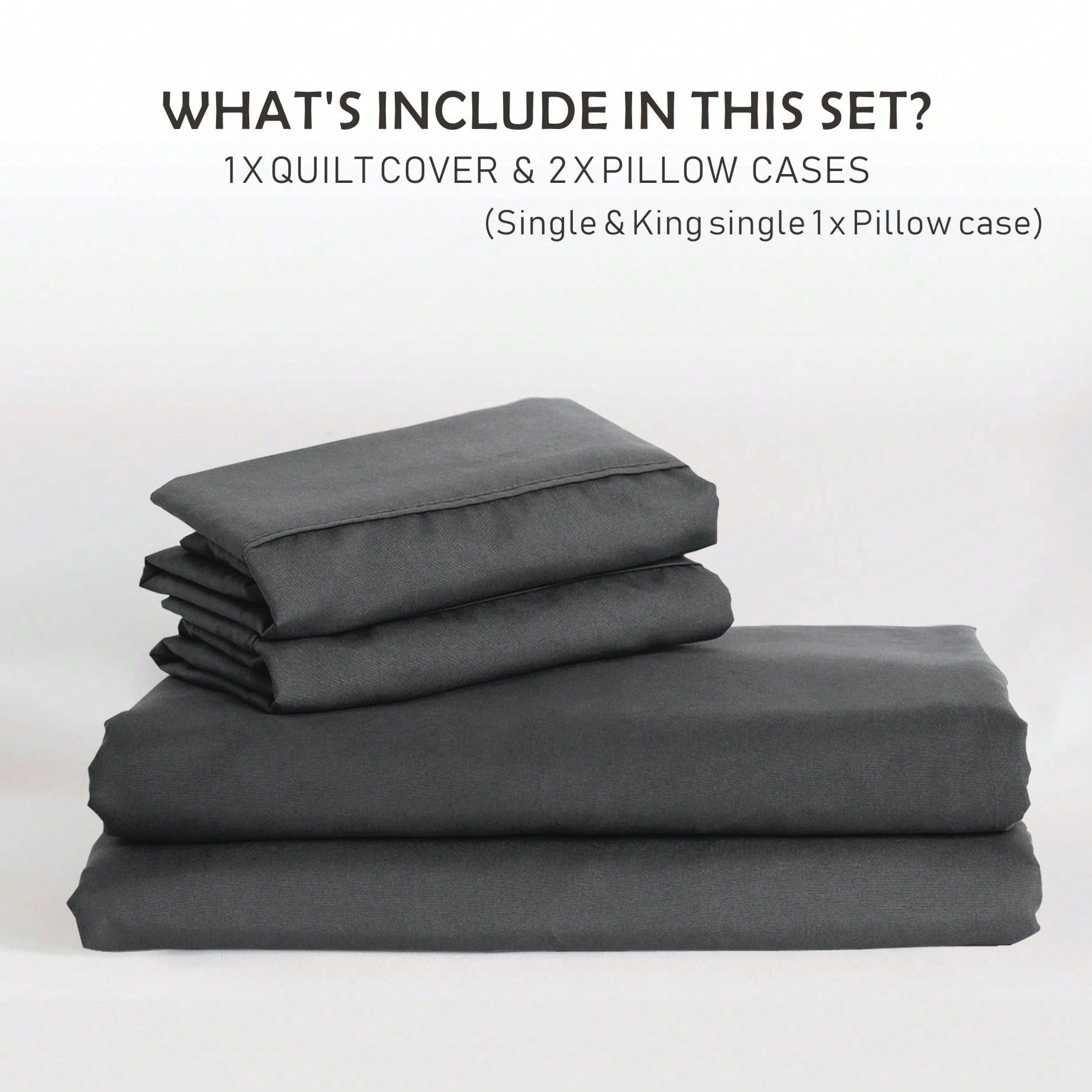 Hotel Soft Microfiber Duvet Cover Set-2000TC Quilt Cover Set & Pillowcases -1 Donna Cover Zipper Closure & 1 x Pillowcases-Breathable Bedding - Wrinkle, Fade, Stain Resistant(Dark gray,King Single)