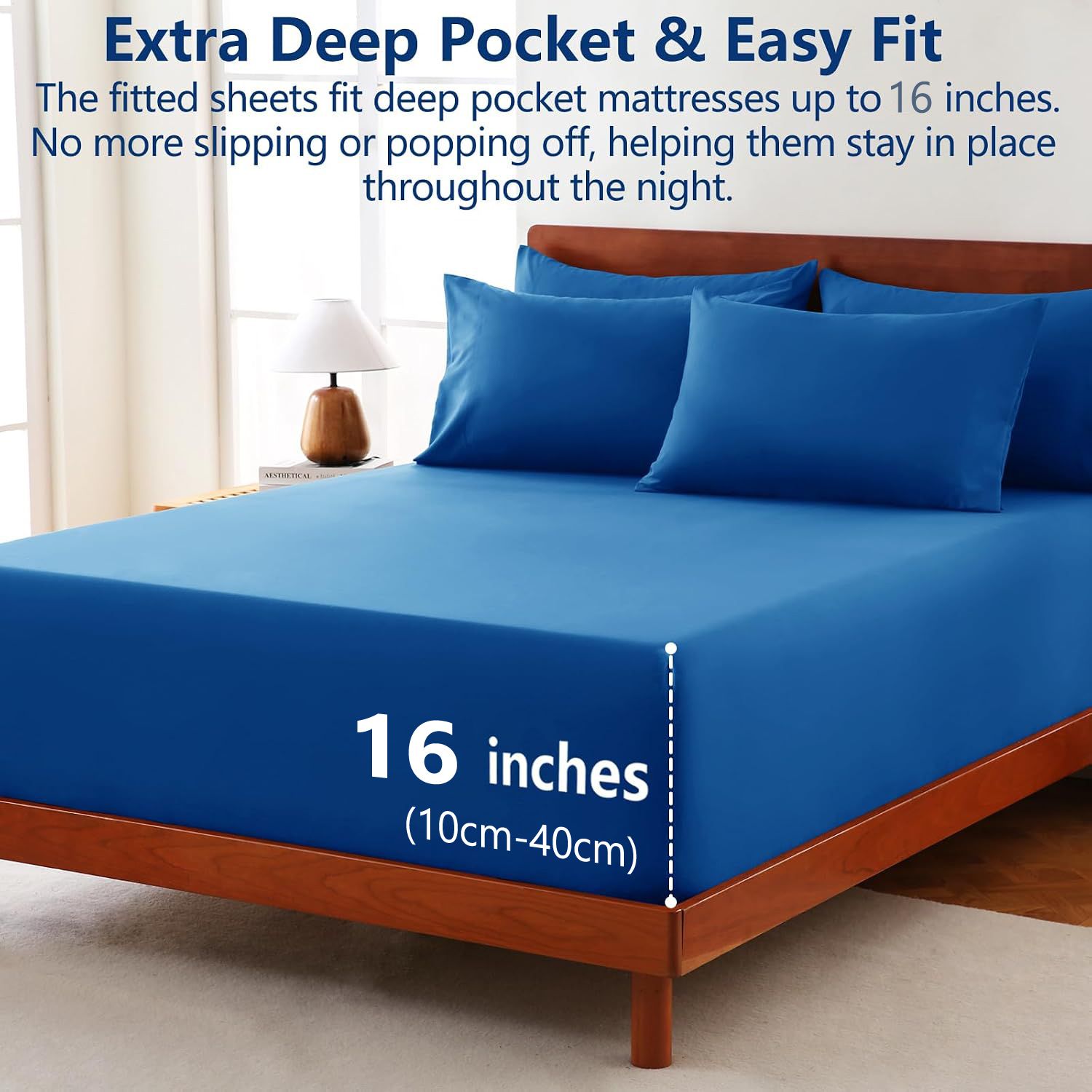 Hotel Soft Bed Sheet Set- Bedding Sheets & Pillowcases -Breathable Bedding - Wrinkle, Fade, Stain Resistant-Deep Pocket Flat Fitted Bed Sheet Set(Royal blue,King Single)