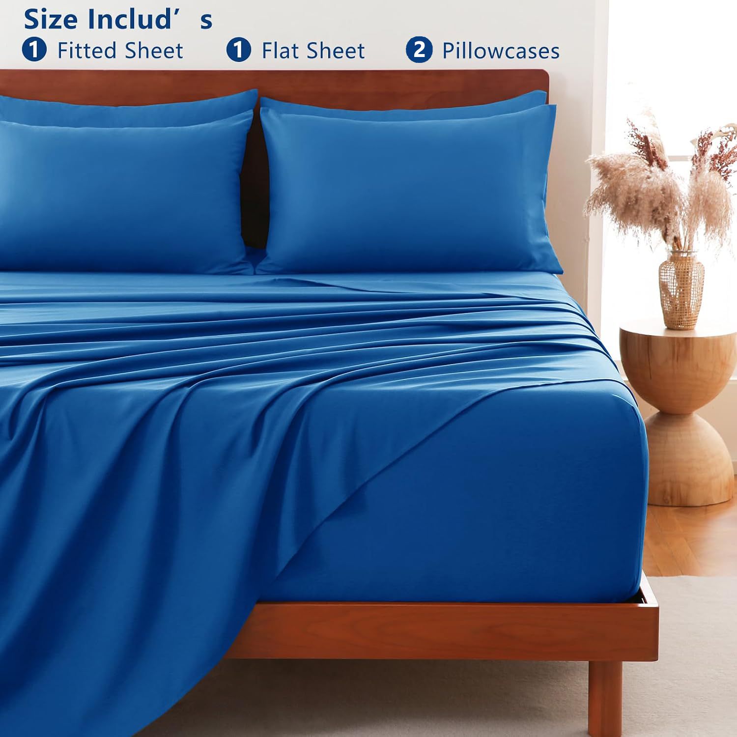Hotel Soft Bed Sheet Set- Bedding Sheets & Pillowcases -Breathable Bedding - Wrinkle, Fade, Stain Resistant-Deep Pocket Flat Fitted Bed Sheet Set(Royal blue,King Single)