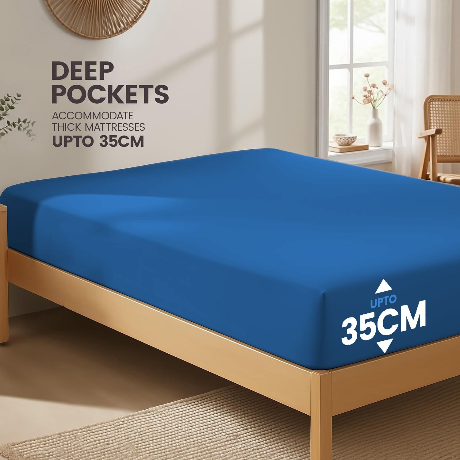 Hotel Quality Fitted Sheet - 1 Piece Fitted Sheet  -Breathable Bedding - Wrinkle, Fade, Stain Resistant- 16inch/40cm Deep Pocket Fitted Bed Sheet-Wrinkle and Fade Resistant,(Royal blue,King Single)