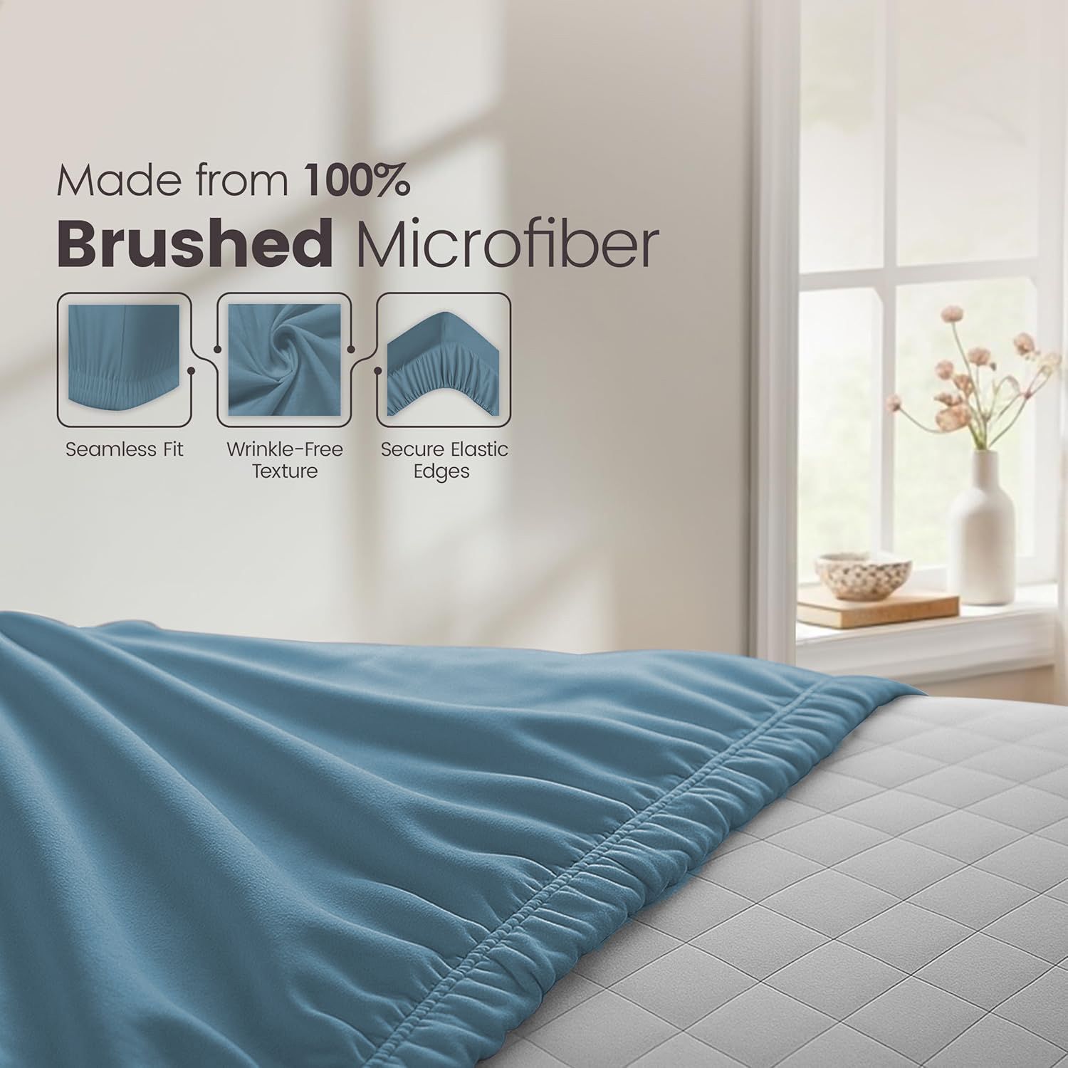 Hotel Quality Fitted Sheet - 1 Piece Fitted Sheet  -Breathable Bedding - Wrinkle, Fade, Stain Resistant- 16inch/40cm Deep Pocket Fitted Bed Sheet-Wrinkle and Fade Resistant,(Ocean,King Single)