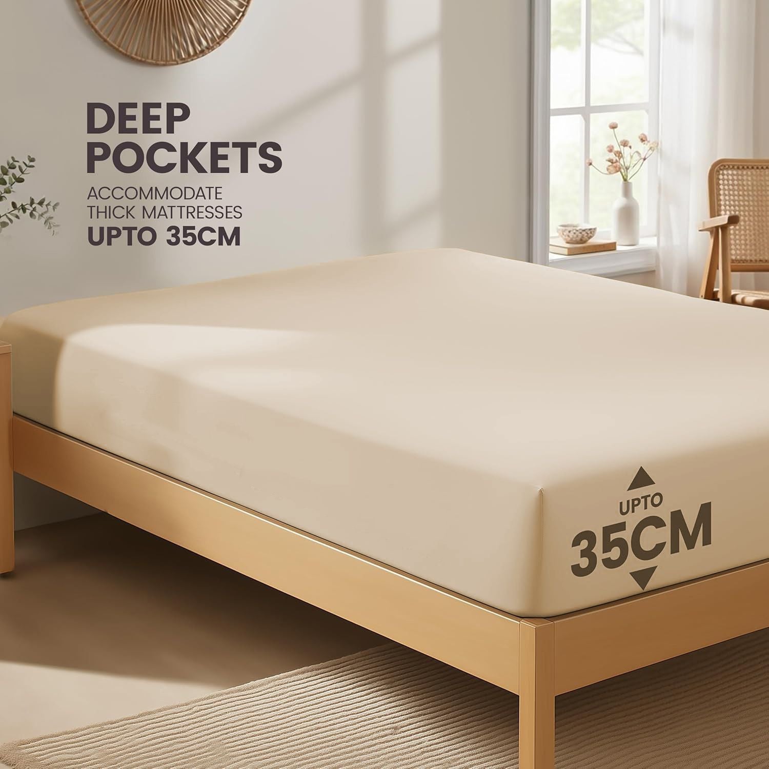 Hotel Quality Fitted Sheet - 1 Piece Fitted Sheet  -Breathable Bedding - Wrinkle, Fade, Stain Resistant- 16inch/40cm Deep Pocket Fitted Bed Sheet-Wrinkle and Fade Resistant,(Cream White,King Single)