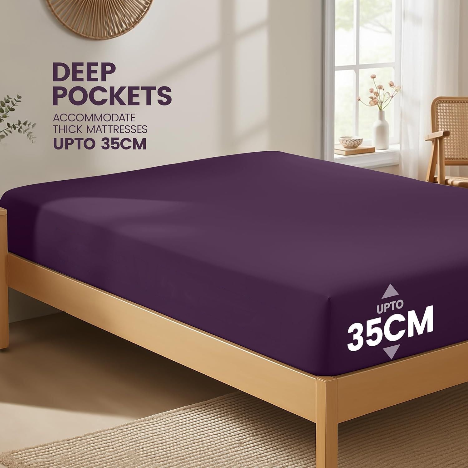 Hotel Quality Fitted Sheet - 1 Piece Fitted Sheet  -Breathable Bedding - Wrinkle, Fade, Stain Resistant- 16inch/40cm Deep Pocket Fitted Bed Sheet-Wrinkle and Fade Resistant,(Purple,King Single)