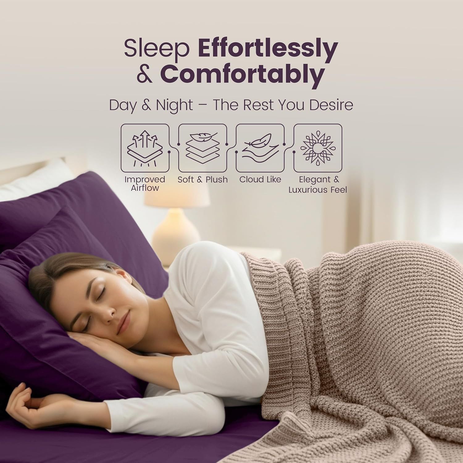Hotel Quality Fitted Sheet - 1 Piece Fitted Sheet  -Breathable Bedding - Wrinkle, Fade, Stain Resistant- 16inch/40cm Deep Pocket Fitted Bed Sheet-Wrinkle and Fade Resistant,(Purple,King Single)