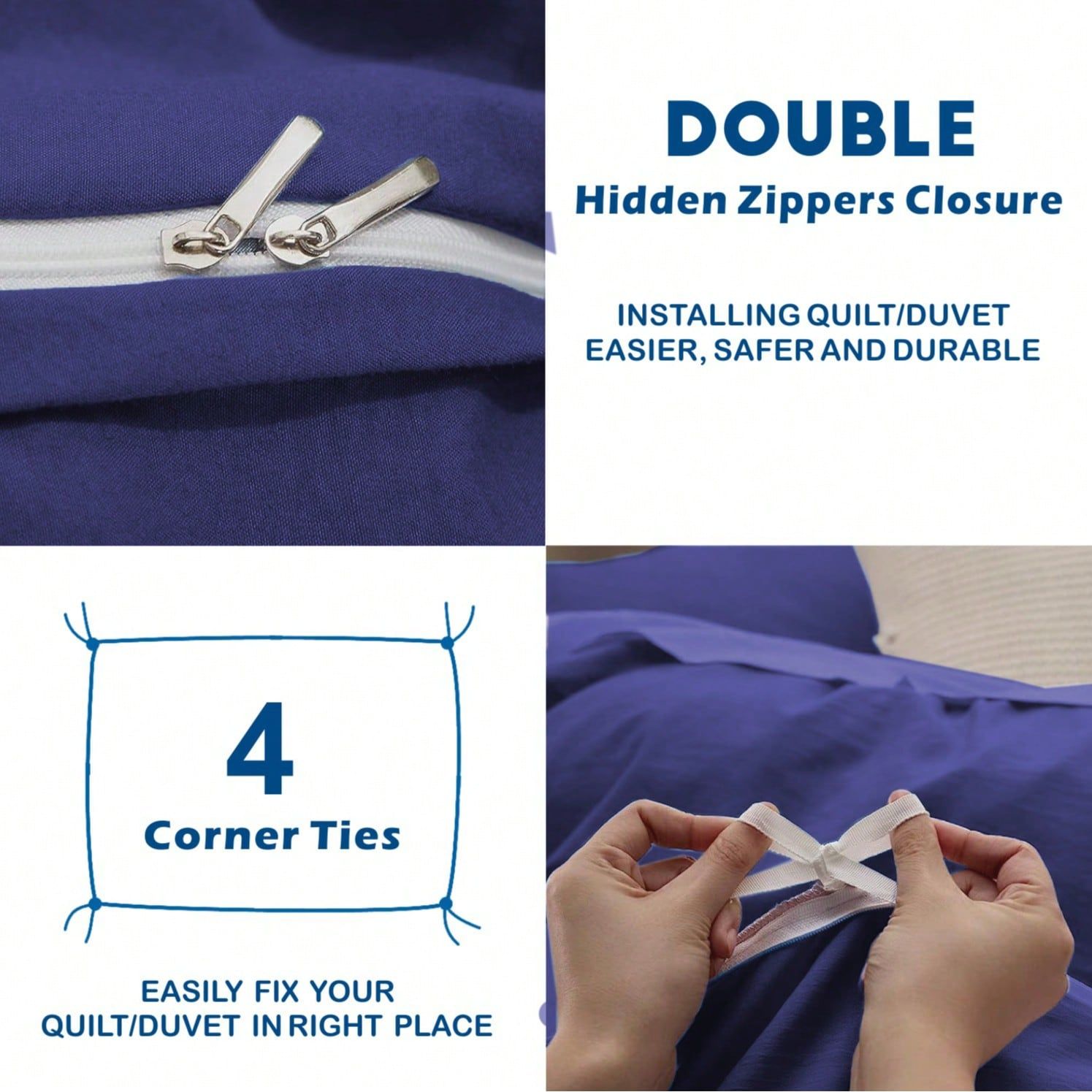 Hotel Soft Microfiber Duvet Cover Set-2000TC Quilt Cover Set & Pillowcases -1 Donna Cover Zipper Closure & 1 x Pillowcases-Breathable Bedding - Wrinkle, Fade, Stain Resistant(Royal blue,Queen)