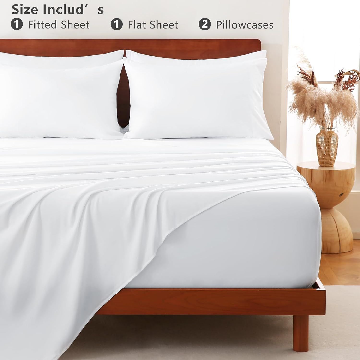 Hotel Soft Bed Sheet Set- Bedding Sheets & Pillowcases -Breathable Bedding - Wrinkle, Fade, Stain Resistant-Deep Pocket Flat Fitted Bed Sheet Set(Raw white,Queen)