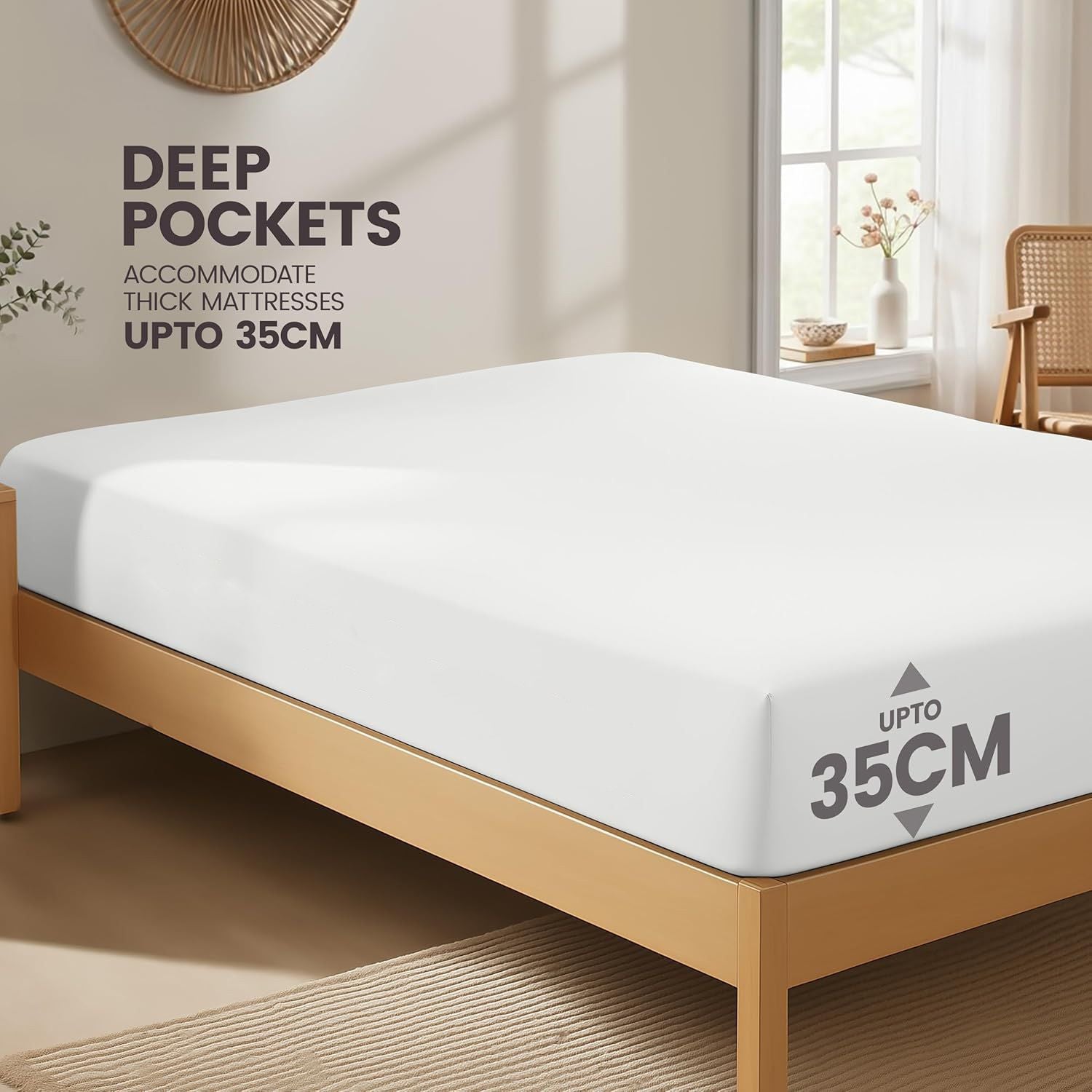 Hotel Quality Fitted Sheet - 1 Piece Fitted Sheet  -Breathable Bedding - Wrinkle, Fade, Stain Resistant- 16inch/40cm Deep Pocket Fitted Bed Sheet-Wrinkle and Fade Resistant,(White,Queen)