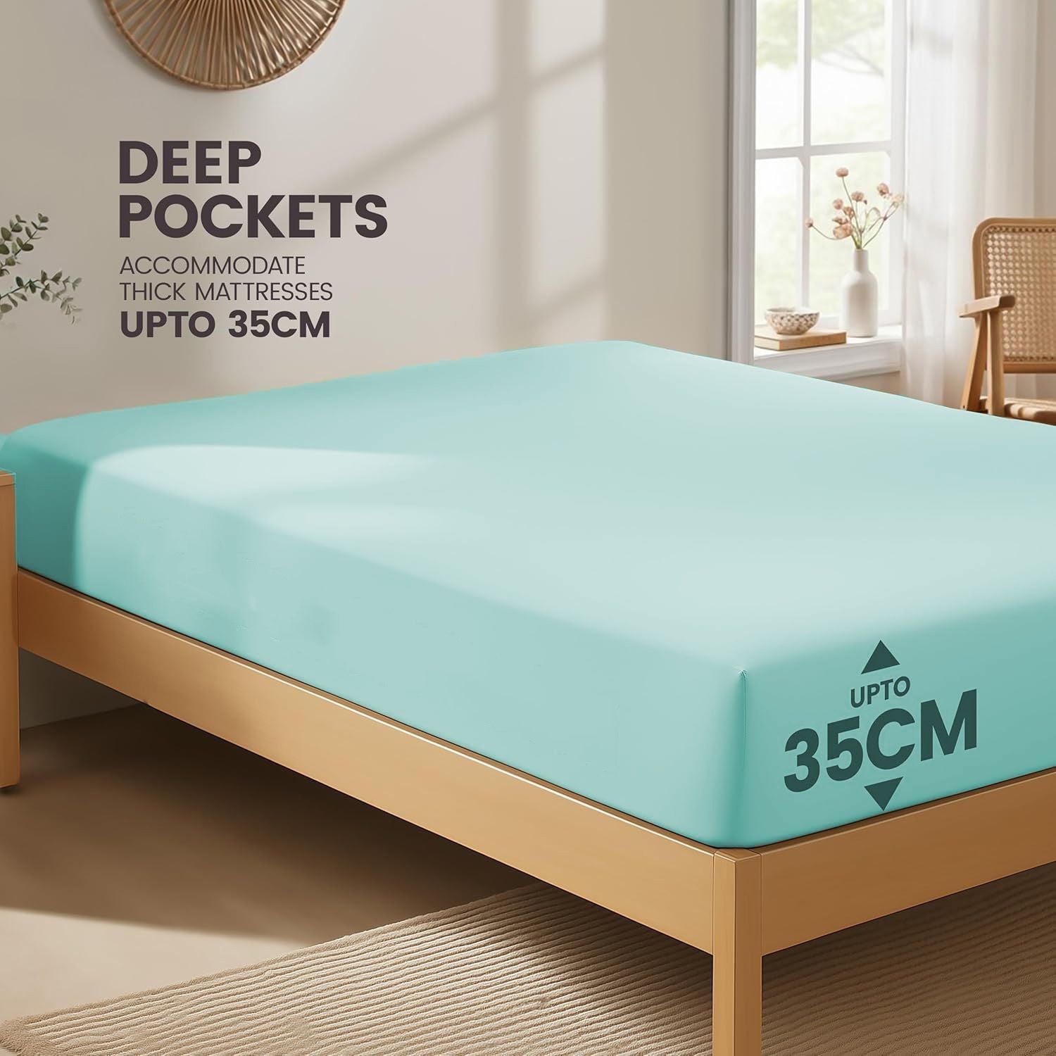 Hotel Quality Fitted Sheet - 1 Piece Fitted Sheet  -Breathable Bedding - Wrinkle, Fade, Stain Resistant- 16inch/40cm Deep Pocket Fitted Bed Sheet-Wrinkle and Fade Resistant,(Ice blue,Queen)