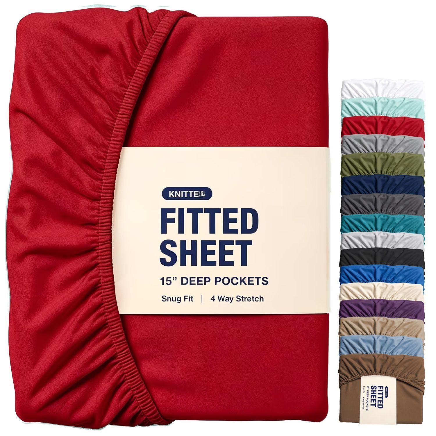Hotel Quality Fitted Sheet - 1 Piece Fitted Sheet  -Breathable Bedding - Wrinkle, Fade, Stain Resistant- 16inch/40cm Deep Pocket Fitted Bed Sheet-Wrinkle and Fade Resistant,(Red,Queen)