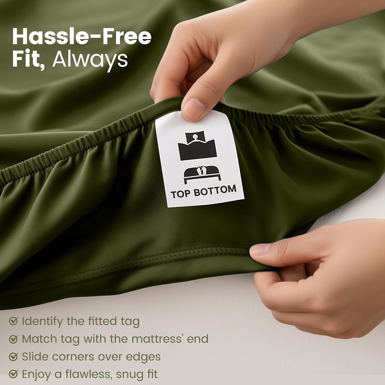Hotel Quality Fitted Sheet - 1 Piece Fitted Sheet  -Breathable Bedding - Wrinkle, Fade, Stain Resistant- 16inch/40cm Deep Pocket Fitted Bed Sheet-Wrinkle and Fade Resistant,(Olive green,Queen)