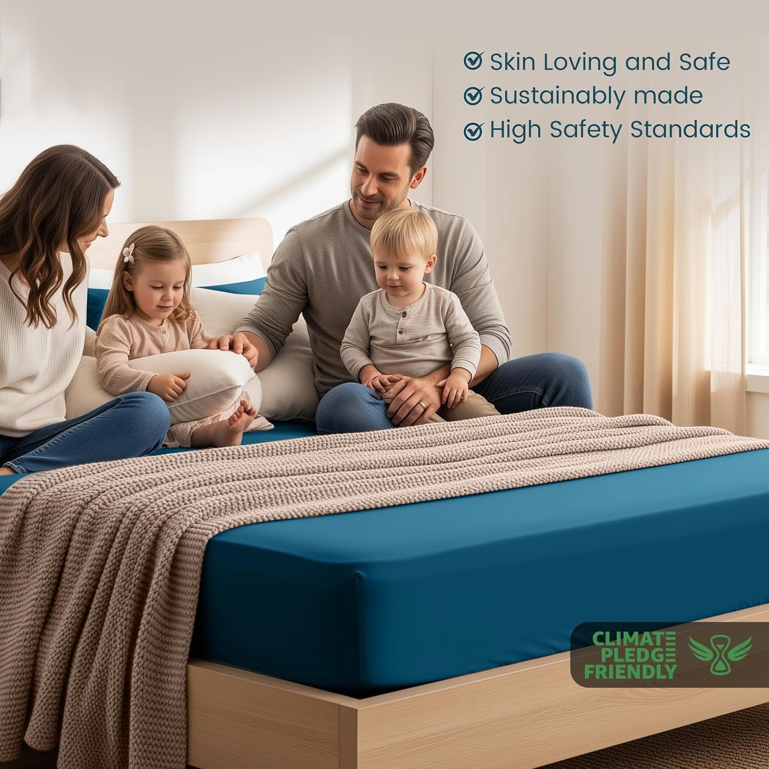 Hotel Quality Fitted Sheet - 1 Piece Fitted Sheet  -Breathable Bedding - Wrinkle, Fade, Stain Resistant- 16inch/40cm Deep Pocket Fitted Bed Sheet-Wrinkle and Fade Resistant,(Biscay blue,Queen)