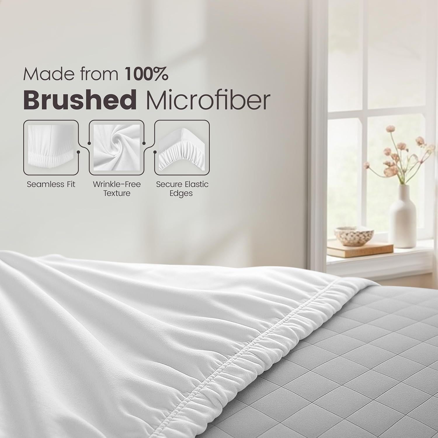 Hotel Quality Fitted Sheet - 1 Piece Fitted Sheet  -Breathable Bedding - Wrinkle, Fade, Stain Resistant- 16inch/40cm Deep Pocket Fitted Bed Sheet-Wrinkle and Fade Resistant,(White,Single)