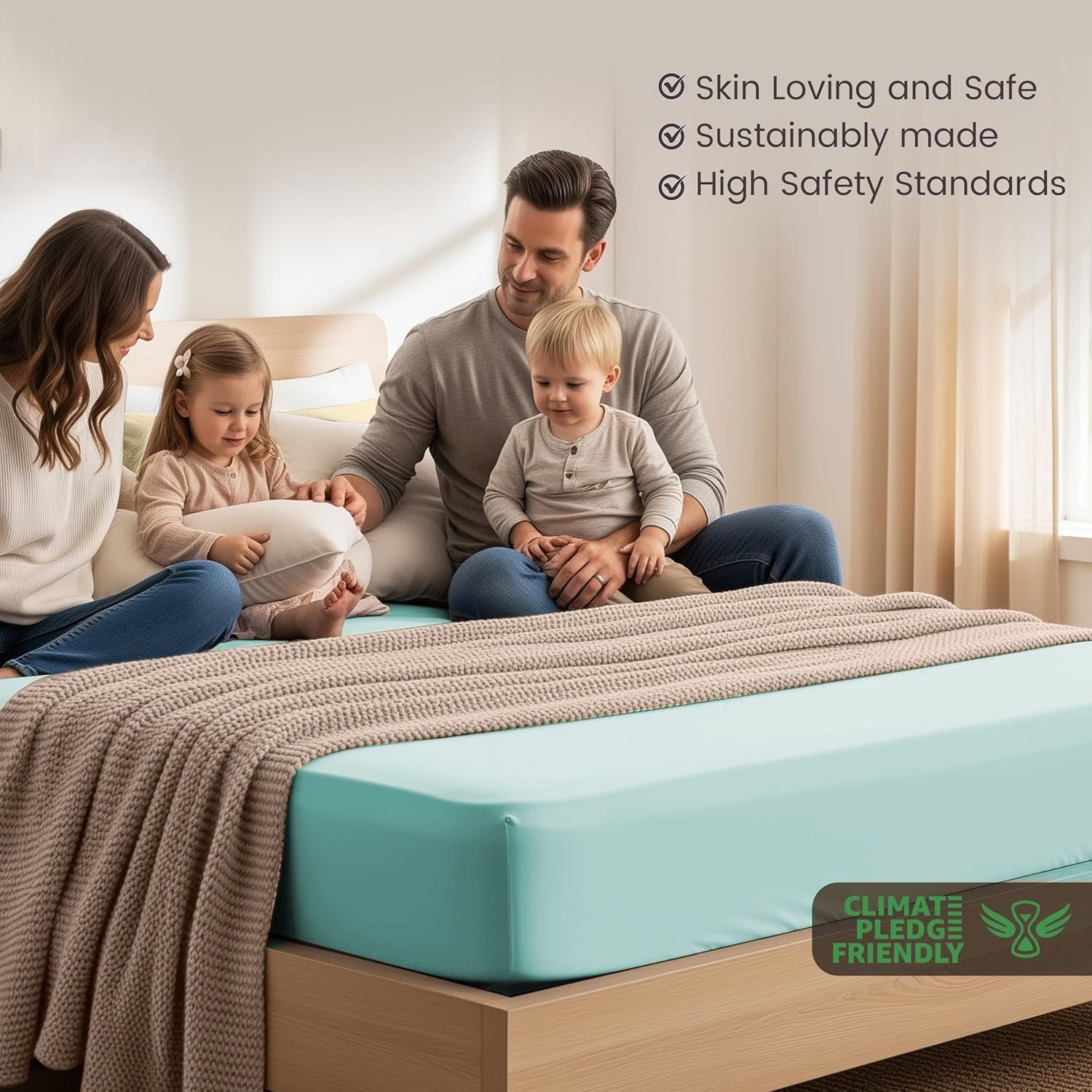 Hotel Quality Fitted Sheet - 1 Piece Fitted Sheet  -Breathable Bedding - Wrinkle, Fade, Stain Resistant- 16inch/40cm Deep Pocket Fitted Bed Sheet-Wrinkle and Fade Resistant,(Ice blue,Single)