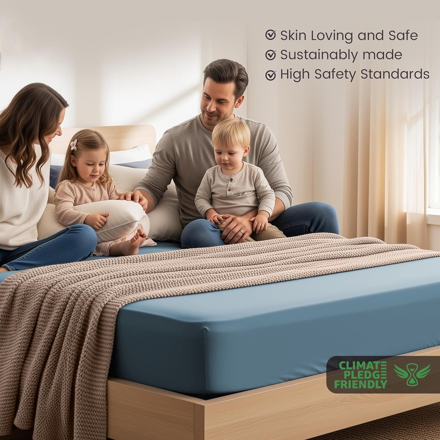 Hotel Quality Fitted Sheet - 1 Piece Fitted Sheet  -Breathable Bedding - Wrinkle, Fade, Stain Resistant- 16inch/40cm Deep Pocket Fitted Bed Sheet-Wrinkle and Fade Resistant,(Ocean,Single)