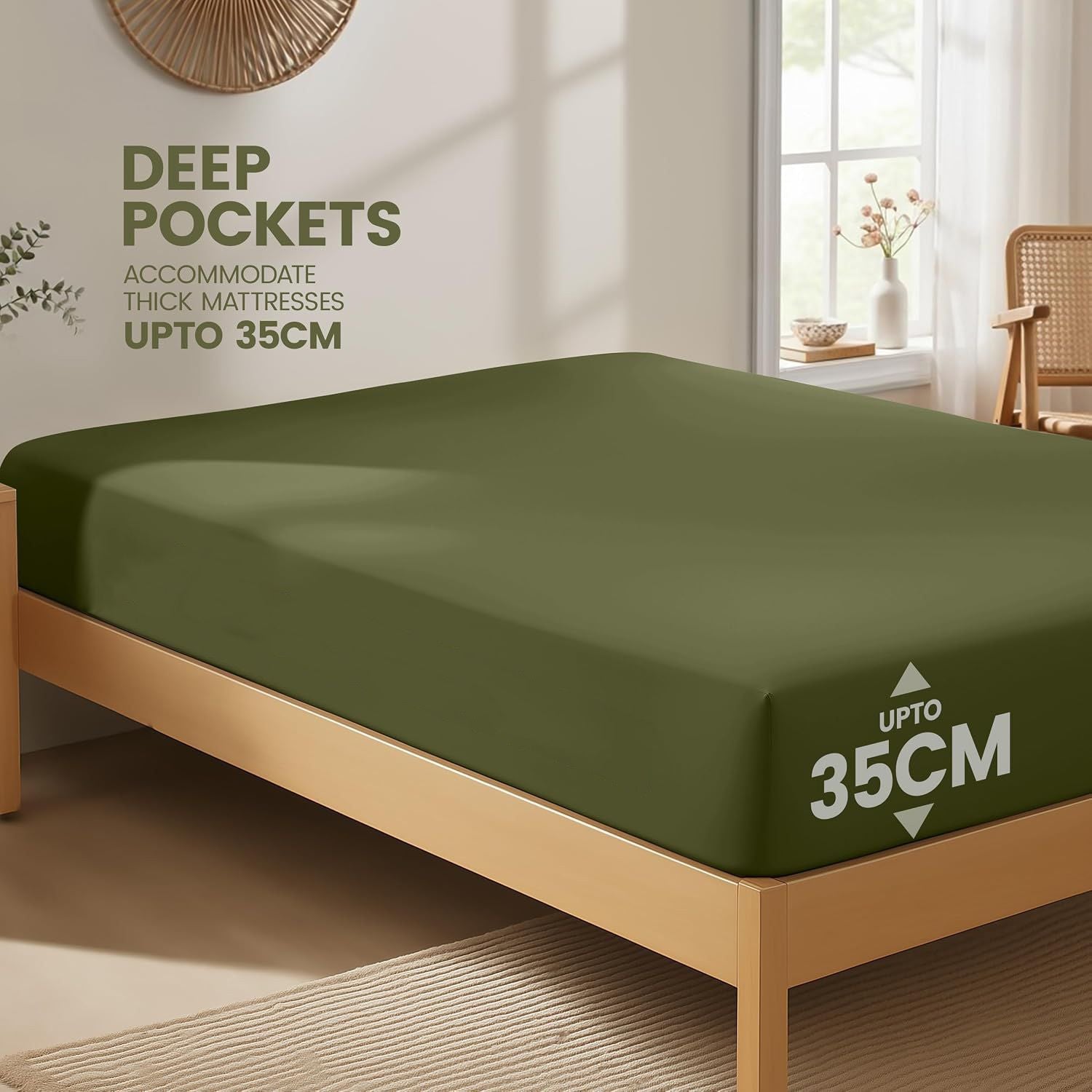 Hotel Quality Fitted Sheet - 1 Piece Fitted Sheet  -Breathable Bedding - Wrinkle, Fade, Stain Resistant- 16inch/40cm Deep Pocket Fitted Bed Sheet-Wrinkle and Fade Resistant,(Olive green,Single)