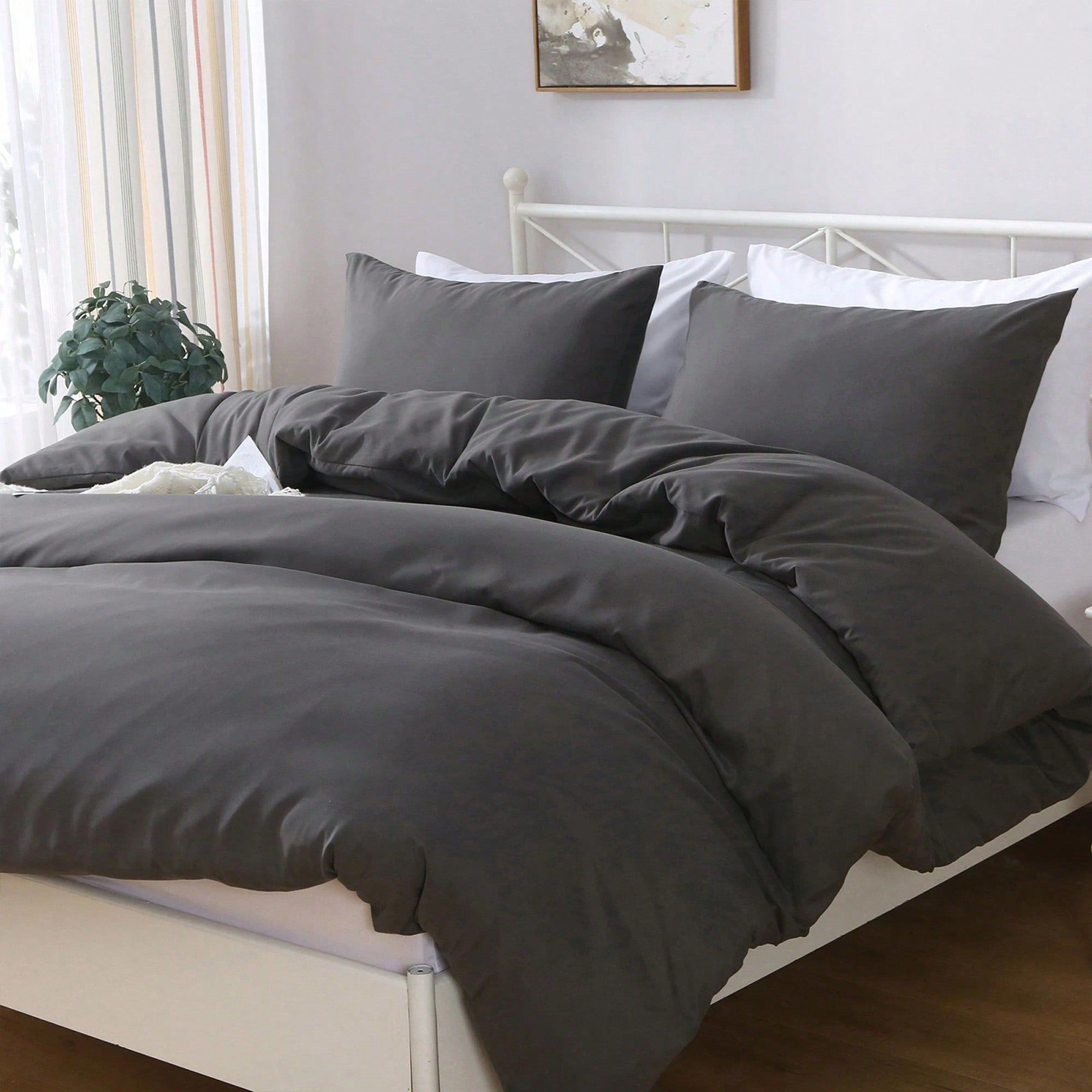Hotel Soft Microfiber Duvet Cover Set-2000TC Quilt Cover Set & Pillowcases -1 Donna Cover Zipper Closure & 1 x Pillowcases-Breathable Bedding - Wrinkle, Fade, Stain Resistant(Dark gray,Super King)