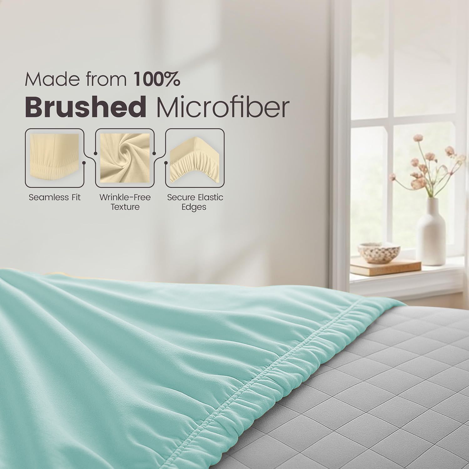 Hotel Quality Fitted Sheet - 1 Piece Fitted Sheet  -Breathable Bedding - Wrinkle, Fade, Stain Resistant- 16inch/40cm Deep Pocket Fitted Bed Sheet-Wrinkle and Fade Resistant,(Ice blue,Super King)