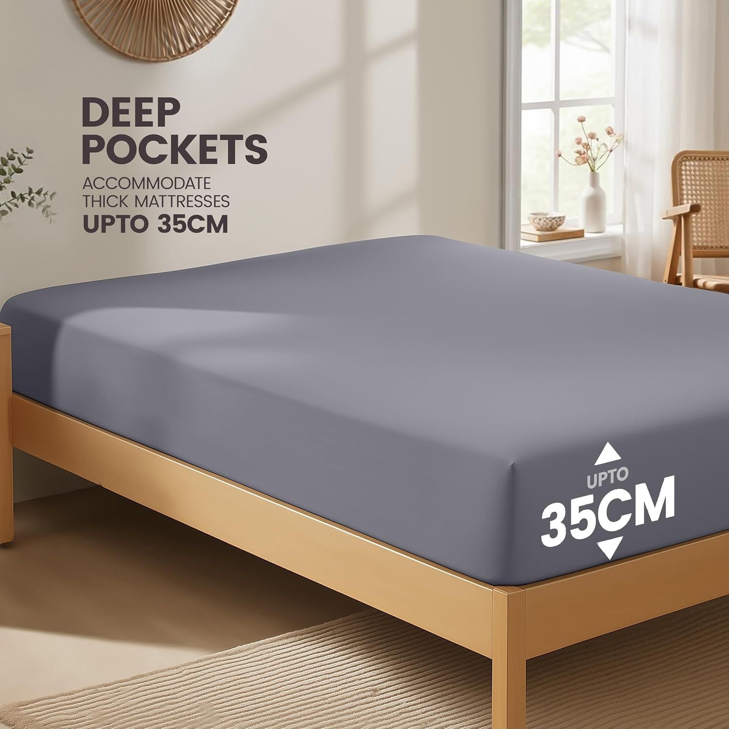 Hotel Quality Fitted Sheet - 1 Piece Fitted Sheet  -Breathable Bedding - Wrinkle, Fade, Stain Resistant- 16inch/40cm Deep Pocket Fitted Bed Sheet-Wrinkle and Fade Resistant,(Grey,Super King)