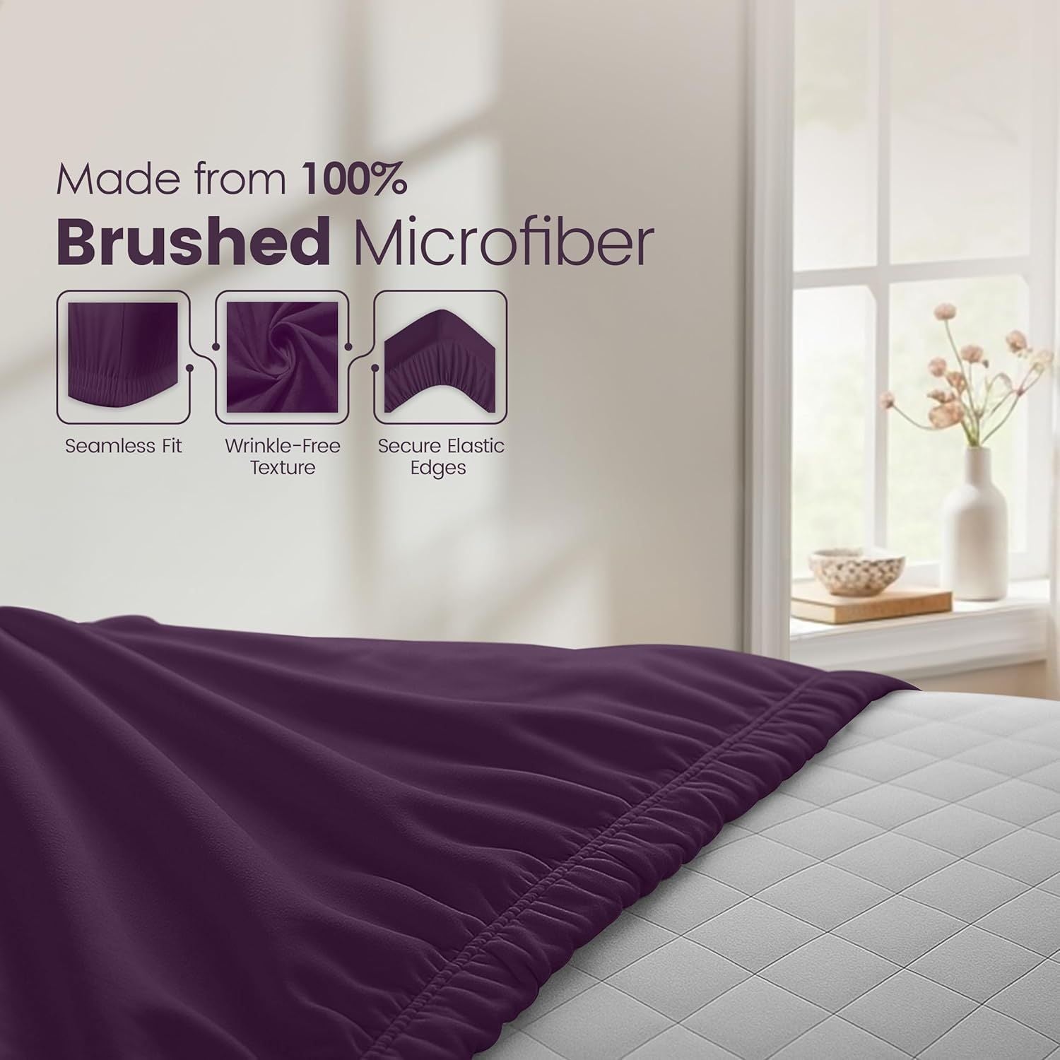 Hotel Quality Fitted Sheet - 1 Piece Fitted Sheet  -Breathable Bedding - Wrinkle, Fade, Stain Resistant- 16inch/40cm Deep Pocket Fitted Bed Sheet-Wrinkle and Fade Resistant,(Purple,Super King)