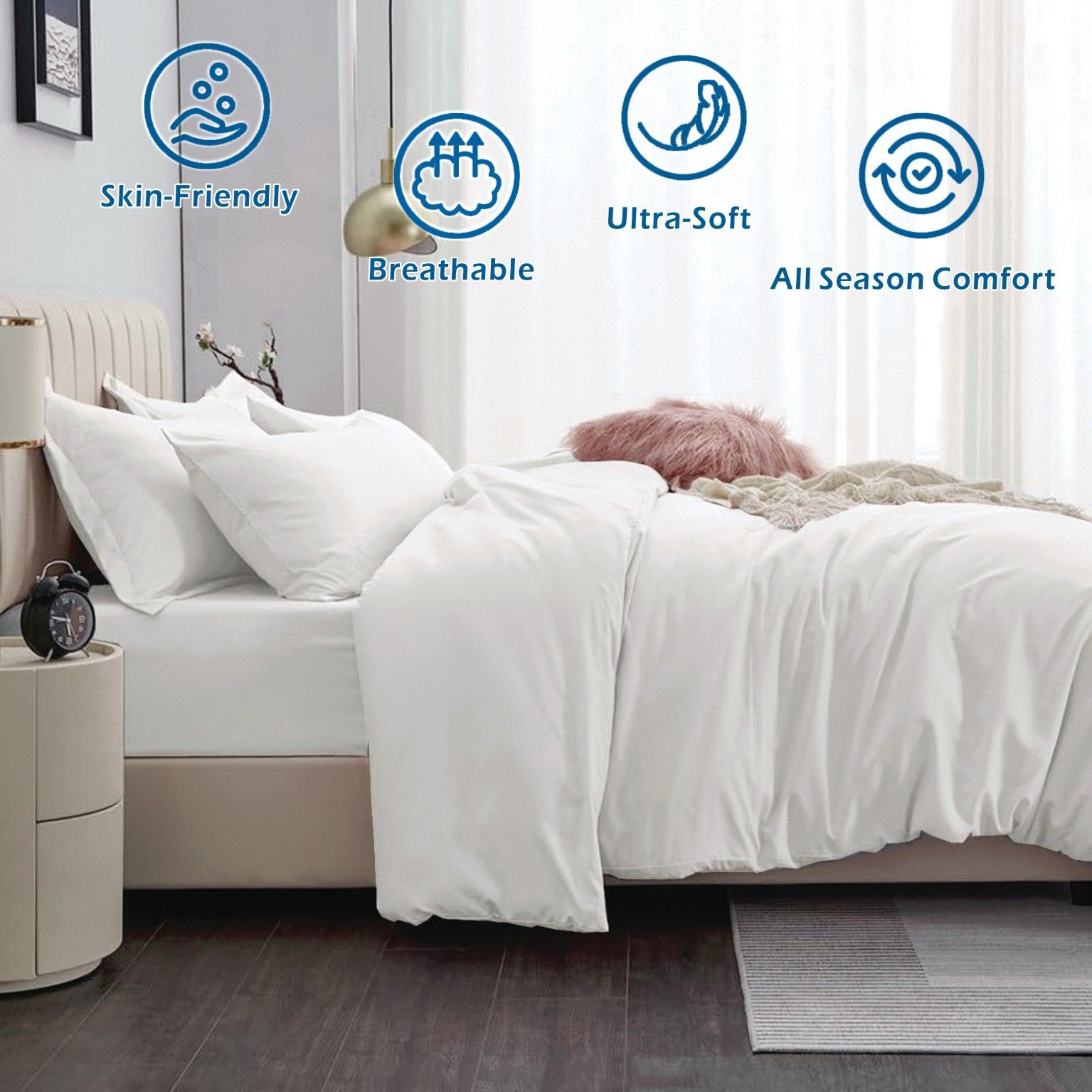 3 Piece Hotel Soft Microfiber Quilt Cover Set-2000TC Duvet/Donna Cover Set & Pillowcases -1 Quilt Cover Zipper Closure & 1 x Pillowcases-Breathable Bedding - Wrinkle, Fade, Stain Resistant(Raw white,Double)