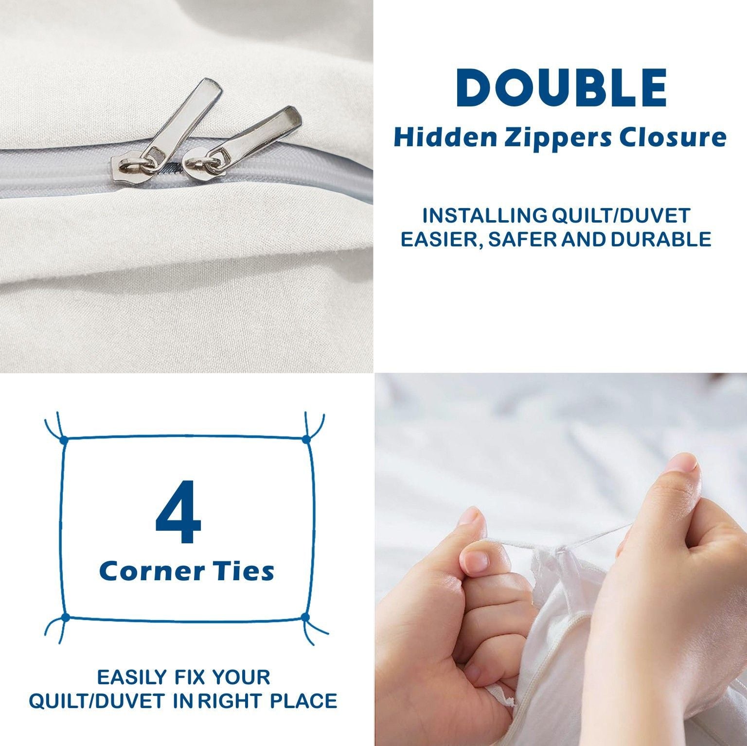 3 Piece Hotel Soft Microfiber Quilt Cover Set-2000TC Duvet/Donna Cover Set & Pillowcases -1 Quilt Cover Zipper Closure & 1 x Pillowcases-Breathable Bedding - Wrinkle, Fade, Stain Resistant(Raw white,Double)
