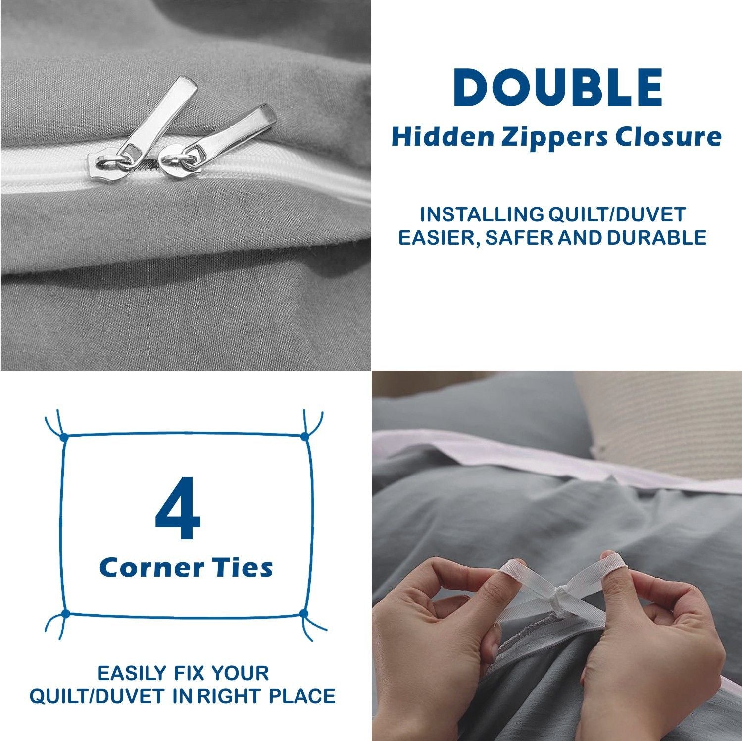 3 Piece Hotel Soft Microfiber Quilt Cover Set-2000TC Duvet/Donna Cover Set & Pillowcases -1 Quilt Cover Zipper Closure & 1 x Pillowcases-Breathable Bedding - Wrinkle, Fade, Stain Resistant(Grey,Double)