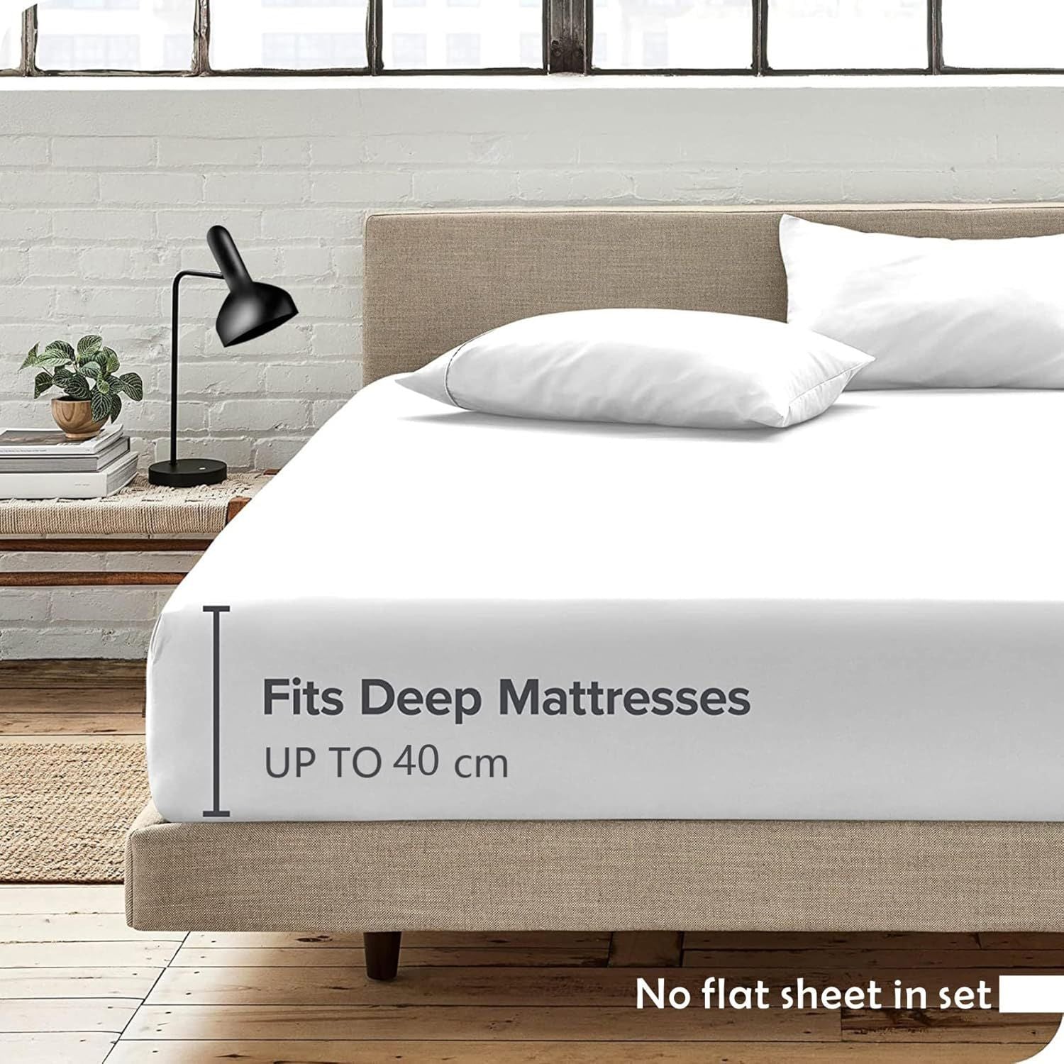 3 Piece Fitted Sheet Set- Fitted Sheet & Pillowcases -Breathable Bedding - Wrinkle, Fade, Stain Resistant- 40cm Deep Pocket Fitted Bed Sheet Set(White,Double)