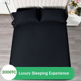 3 Piece Fitted Sheet Set- Fitted Sheet & Pillowcases -Breathable Bedding - Wrinkle, Fade, Stain Resistant- 40cm Deep Pocket Fitted Bed Sheet Set(Black,Double)