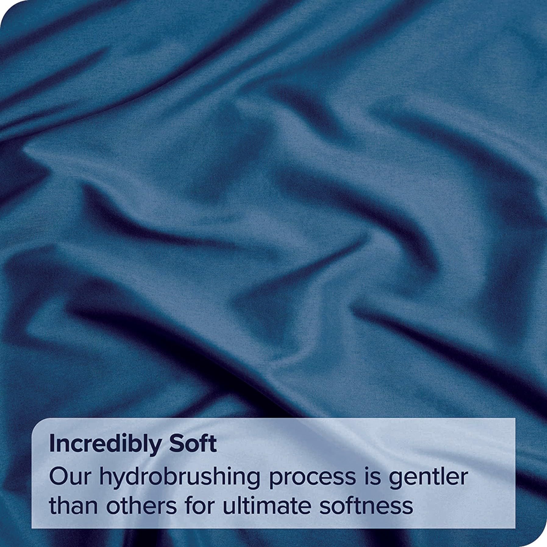 3 Piece Fitted Sheet Set- Fitted Sheet & Pillowcases -Breathable Bedding - Wrinkle, Fade, Stain Resistant- 40cm Deep Pocket Fitted Bed Sheet Set(Navy,Double)