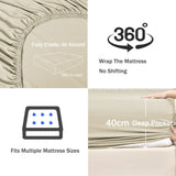 3 Piece Fitted Sheet Set- Fitted Sheet & Pillowcases -Breathable Bedding - Wrinkle, Fade, Stain Resistant- 40cm Deep Pocket Fitted Bed Sheet Set(Cream White,Double)