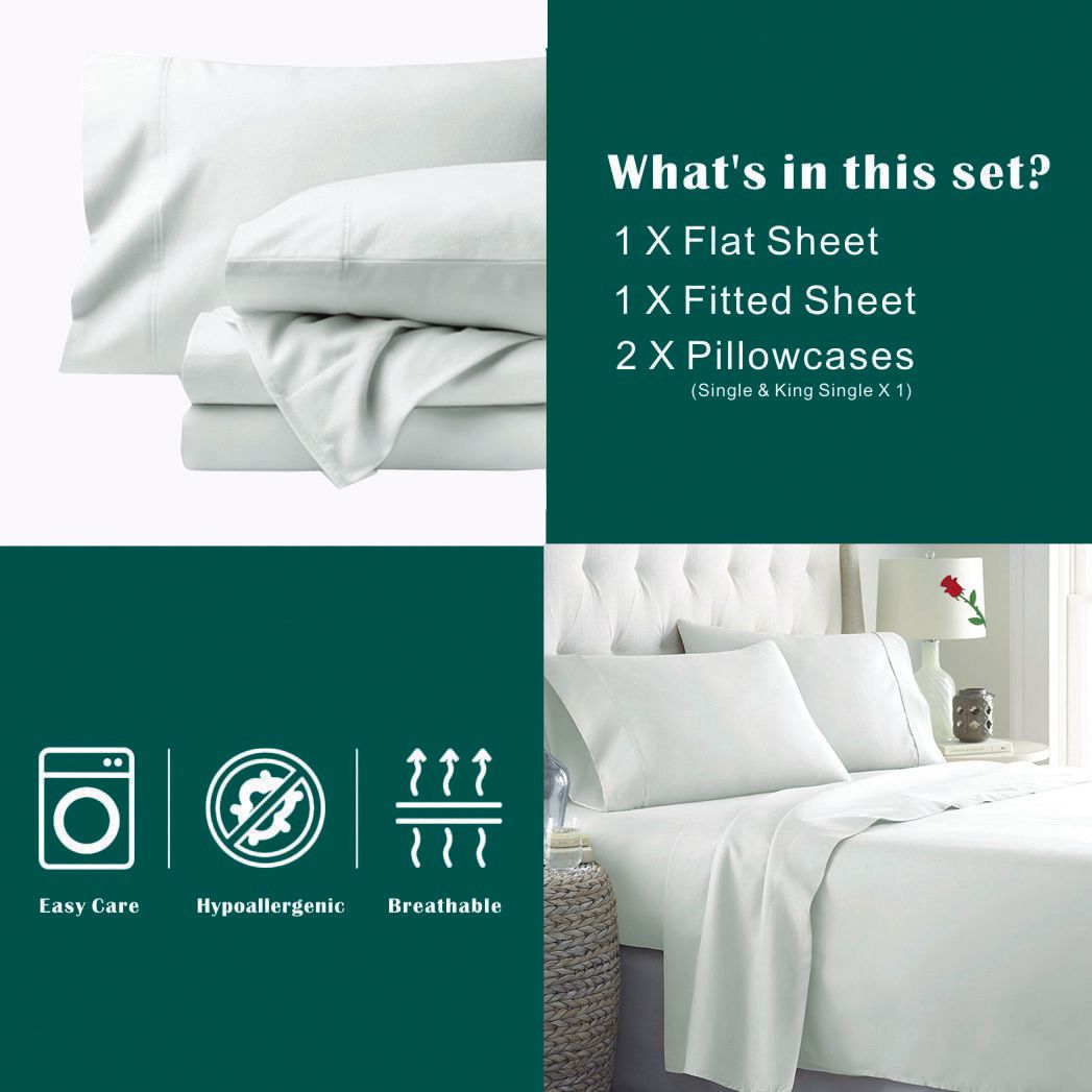 4 Piece Bed Sheet Set- Bedding Sheets & Pillowcases -Breathable Bedding - Wrinkle, Fade, Stain Resistant-Deep Pocket Flat Fitted Bed Sheet Set(Raw white,Double)