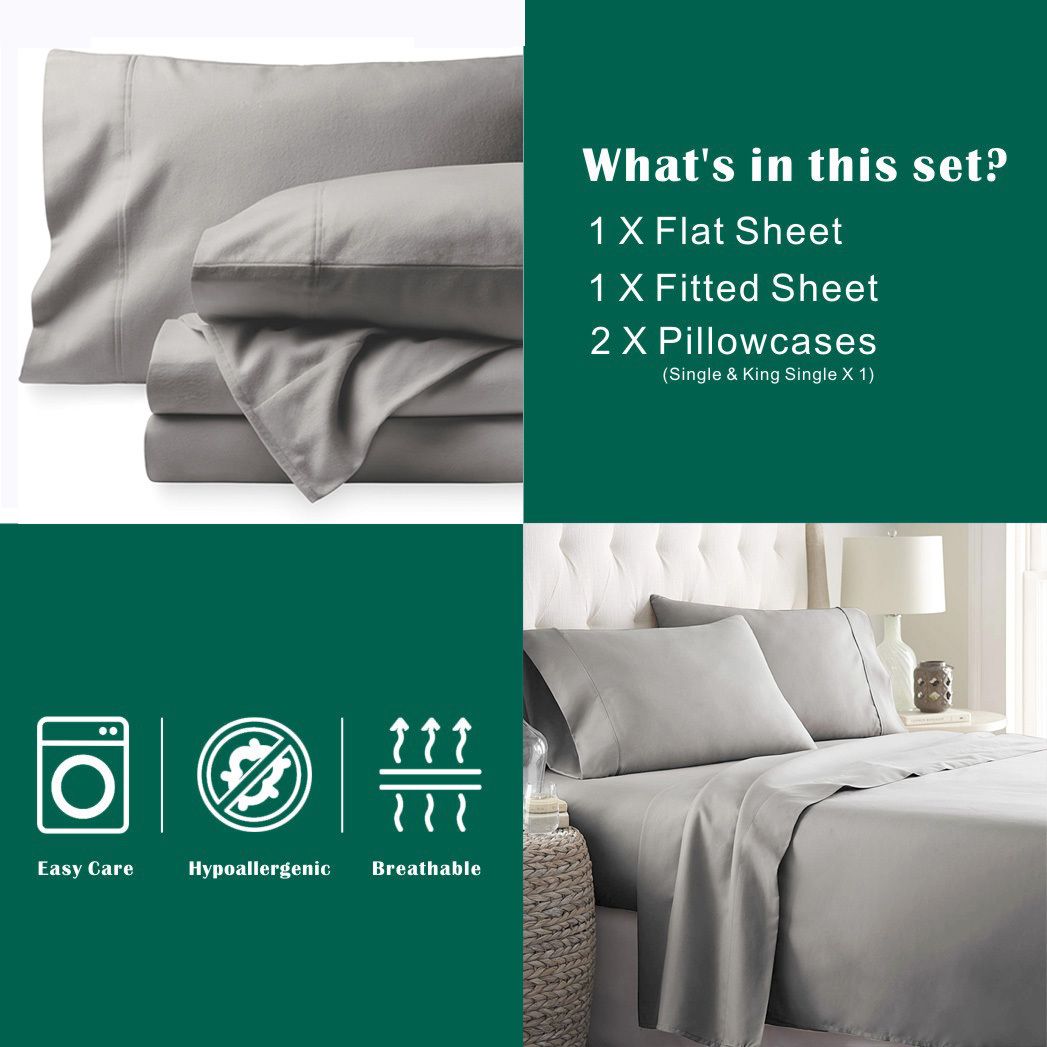 4 Piece Bed Sheet Set- Bedding Sheets & Pillowcases -Breathable Bedding - Wrinkle, Fade, Stain Resistant-Deep Pocket Flat Fitted Bed Sheet Set(Silver-gray,Double)