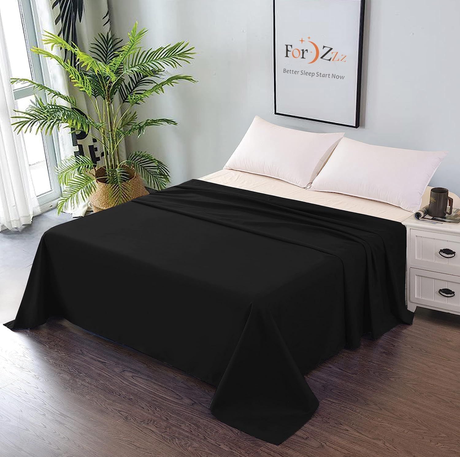 Elegant Comfort Premium Hotel Quality 1-Piece Double Flat Sheet, Luxury and Softest 2000 Thread Count Bedding Flat Sheet(Double,Black)
