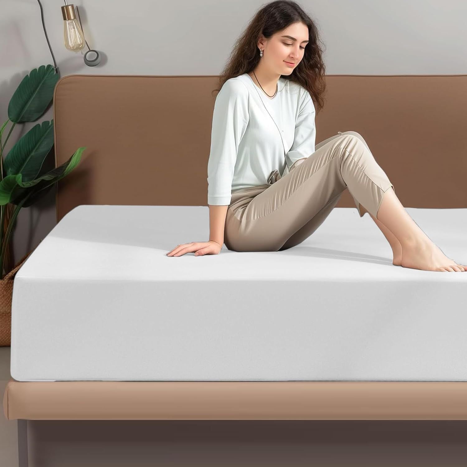 Hotel Quality Fitted Sheet - 1 Piece Fitted Sheet  -Breathable Bedding - Wrinkle, Fade, Stain Resistant- 16inch/40cm Deep Pocket Fitted Bed Sheet-Wrinkle and Fade Resistant,(White,Double)