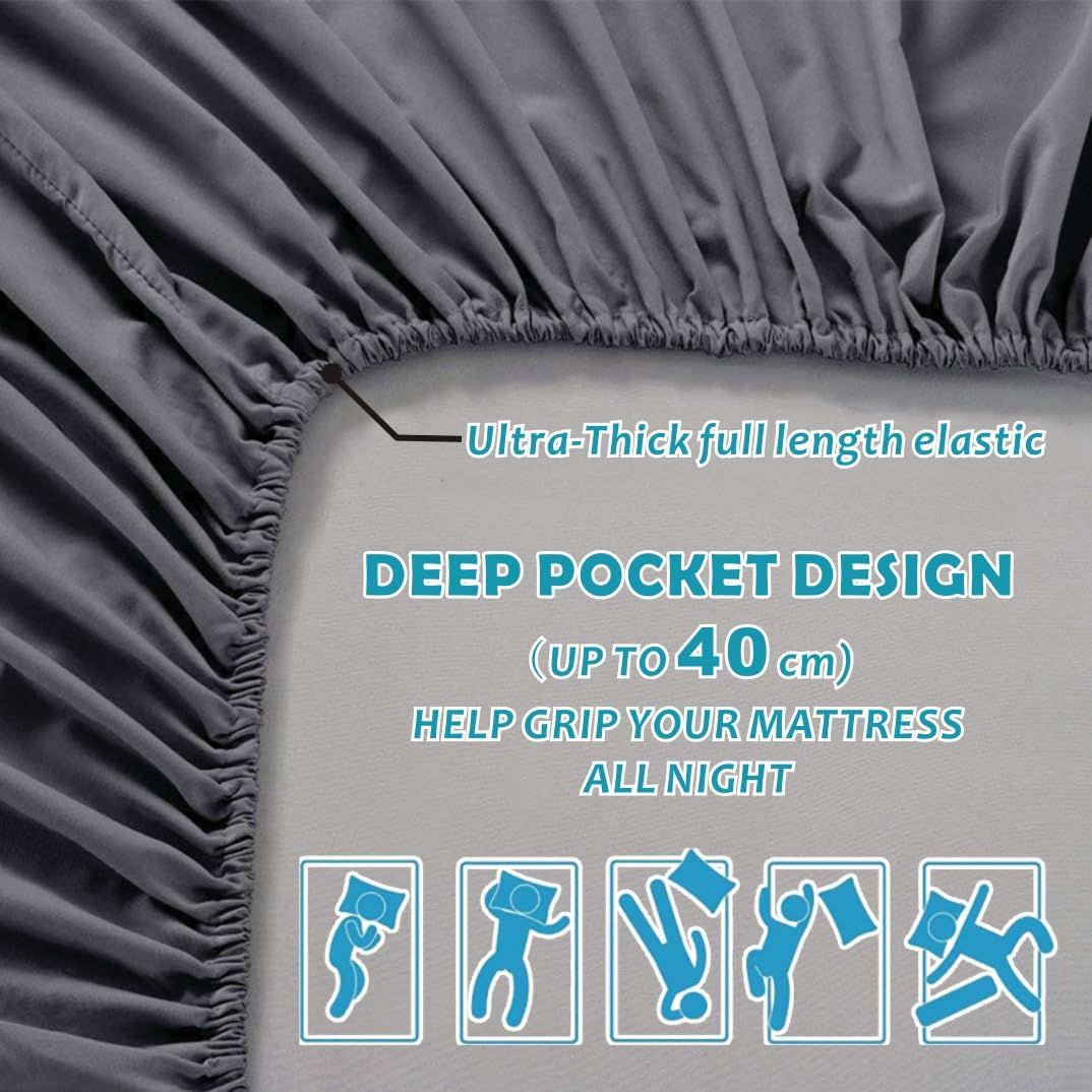 Hotel Quality Fitted Sheet - 1 Piece Fitted Sheet  -Breathable Bedding - Wrinkle, Fade, Stain Resistant- 16inch/40cm Deep Pocket Fitted Bed Sheet-Wrinkle and Fade Resistant,(Dark gray,Double)