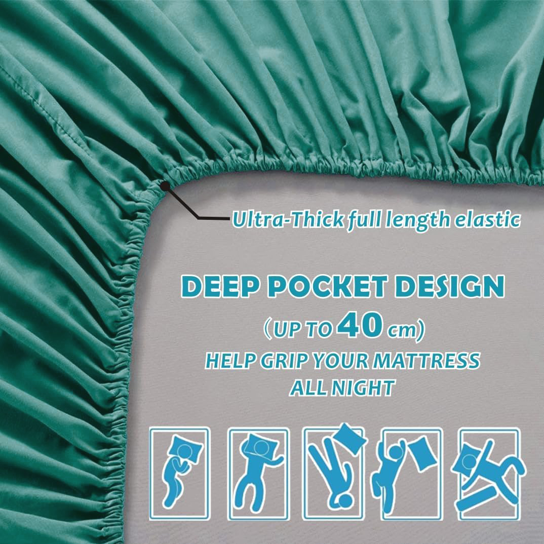 Hotel Quality Fitted Sheet - 1 Piece Fitted Sheet  -Breathable Bedding - Wrinkle, Fade, Stain Resistant- 16inch/40cm Deep Pocket Fitted Bed Sheet-Wrinkle and Fade Resistant,(Biscay blue,Double)