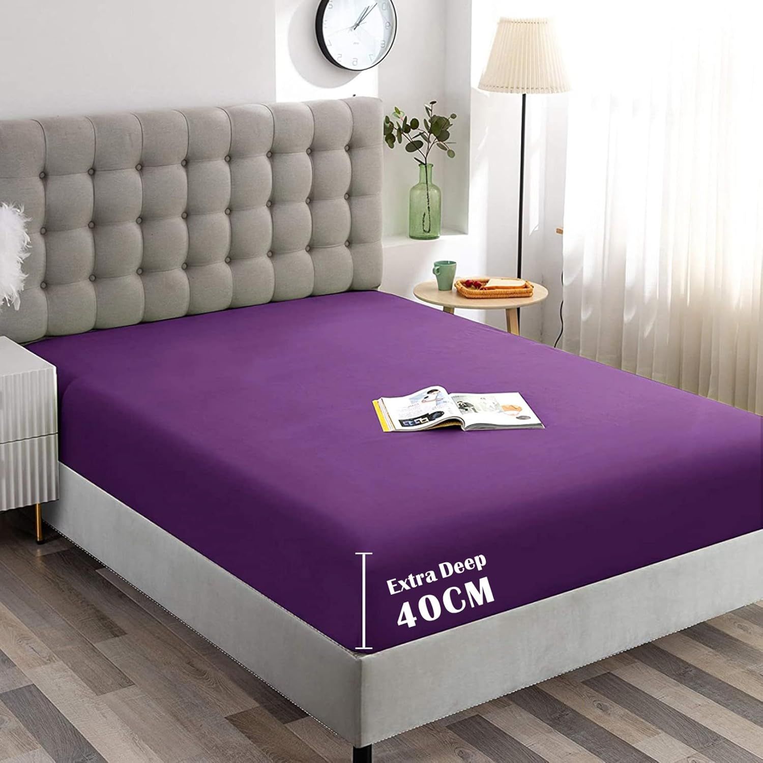 Hotel Quality Fitted Sheet - 1 Piece Fitted Sheet  -Breathable Bedding - Wrinkle, Fade, Stain Resistant- 16inch/40cm Deep Pocket Fitted Bed Sheet-Wrinkle and Fade Resistant,(Purple,Double)