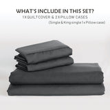 3 Piece Hotel Soft Microfiber Quilt Cover Set-2000TC Duvet/Donna Cover Set & Pillowcases -1 Quilt Cover Zipper Closure & 1 x Pillowcases-Breathable Bedding - Wrinkle, Fade, Stain Resistant(Dark gray,King)
