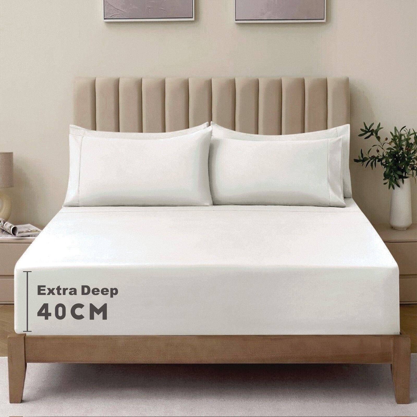 3 Piece Fitted Sheet Set- Fitted Sheet & Pillowcases -Breathable Bedding - Wrinkle, Fade, Stain Resistant- 40cm Deep Pocket Fitted Bed Sheet Set(Raw white,King)