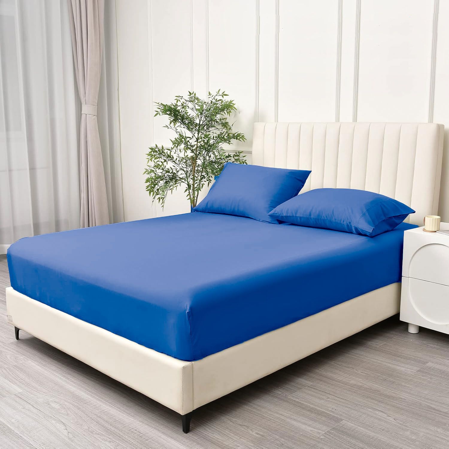 3 Piece Fitted Sheet Set- Fitted Sheet & Pillowcases -Breathable Bedding - Wrinkle, Fade, Stain Resistant- 40cm Deep Pocket Fitted Bed Sheet Set(Royal blue,King)
