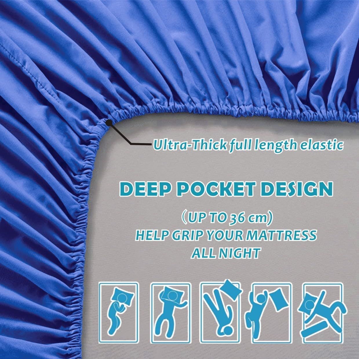 3 Piece Fitted Sheet Set- Fitted Sheet & Pillowcases -Breathable Bedding - Wrinkle, Fade, Stain Resistant- 40cm Deep Pocket Fitted Bed Sheet Set(Royal blue,King)