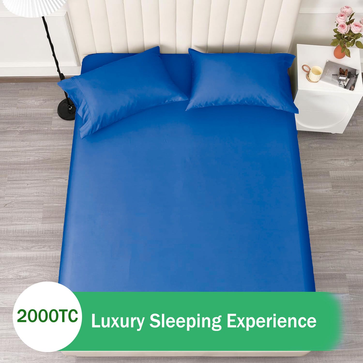 3 Piece Fitted Sheet Set- Fitted Sheet & Pillowcases -Breathable Bedding - Wrinkle, Fade, Stain Resistant- 40cm Deep Pocket Fitted Bed Sheet Set(Royal blue,King)