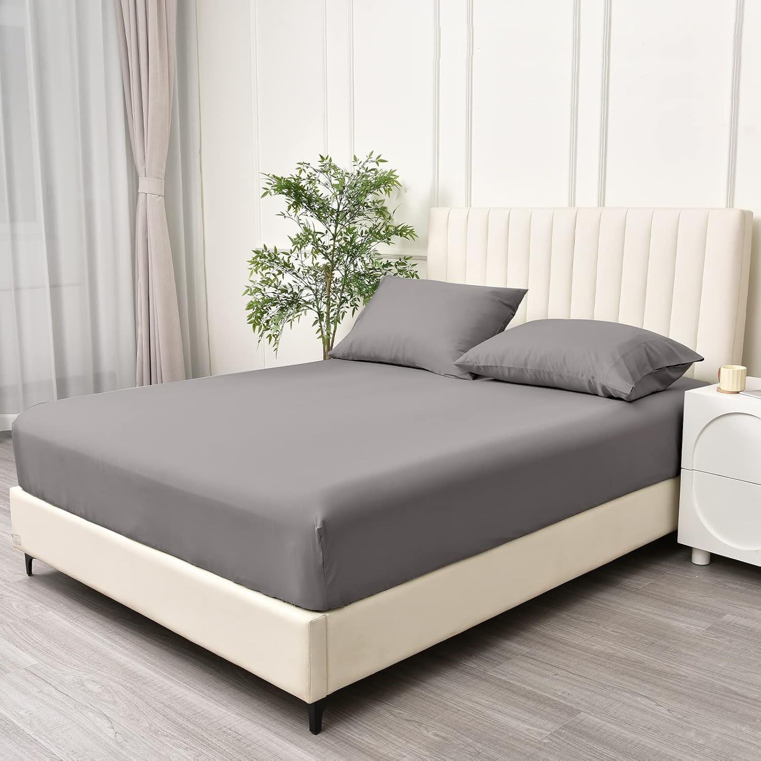 3 Piece Fitted Sheet Set- Fitted Sheet & Pillowcases -Breathable Bedding - Wrinkle, Fade, Stain Resistant- 40cm Deep Pocket Fitted Bed Sheet Set(Grey,King)