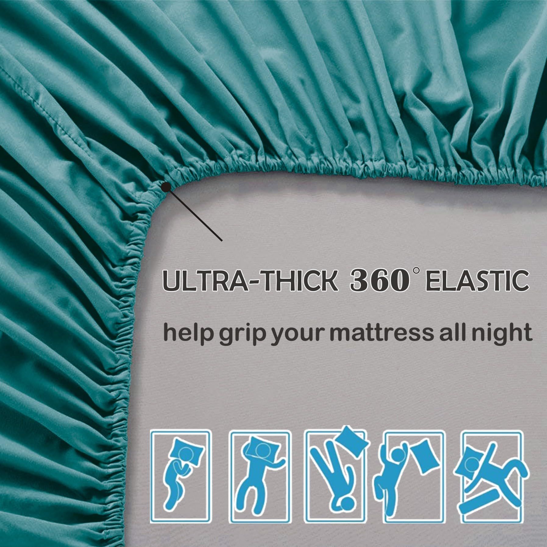 3 Piece Fitted Sheet Set- Fitted Sheet & Pillowcases -Breathable Bedding - Wrinkle, Fade, Stain Resistant- 40cm Deep Pocket Fitted Bed Sheet Set(Biscay blue,King)