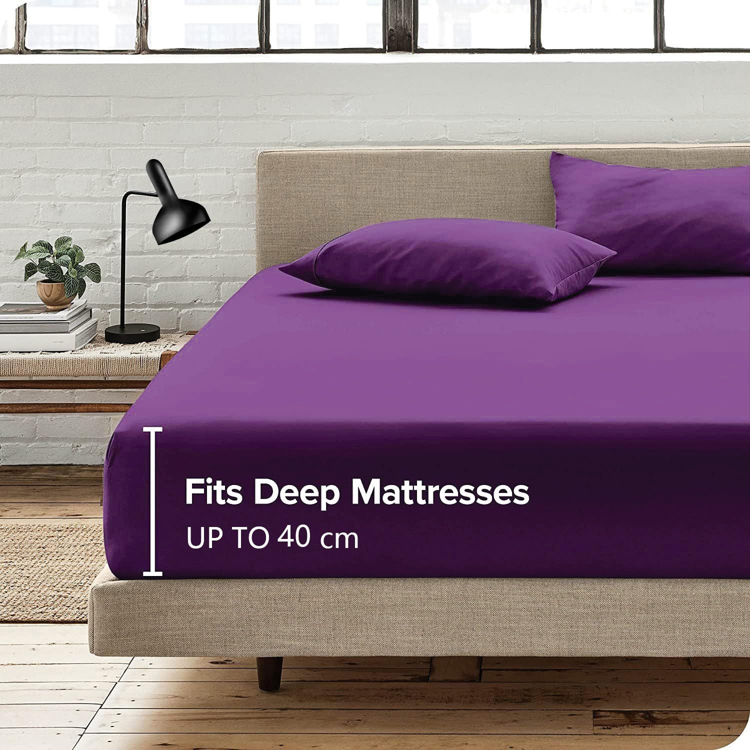 3 Piece Fitted Sheet Set- Fitted Sheet & Pillowcases -Breathable Bedding - Wrinkle, Fade, Stain Resistant- 40cm Deep Pocket Fitted Bed Sheet Set(Purple,King)